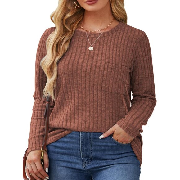 Plus Size Women's Tunic Top Knitted Lightweight Casual Long Sleeve Shirts - Picture 2 of 5